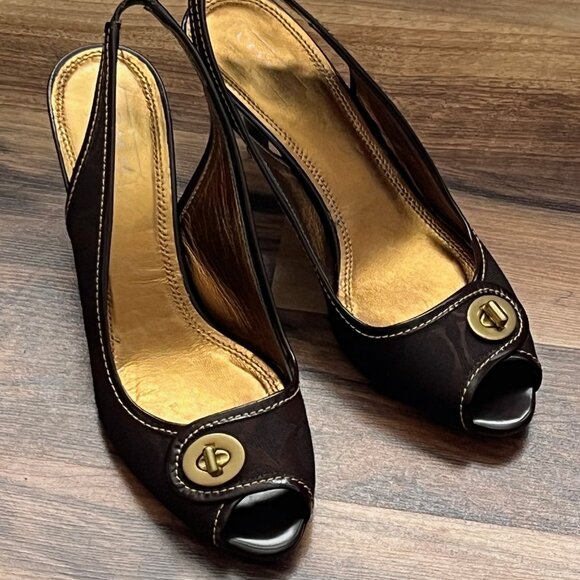 2000s Coach Monogram Kitten Heels - Picture 1 of 7
